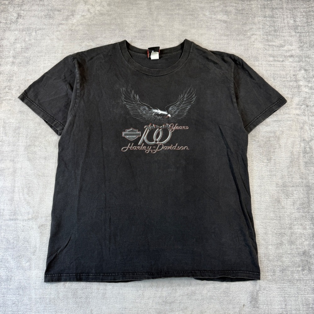 Harley Davidson Shirt Mens XL Black Vintage Y2K 100th Anniversary Eagle Biker